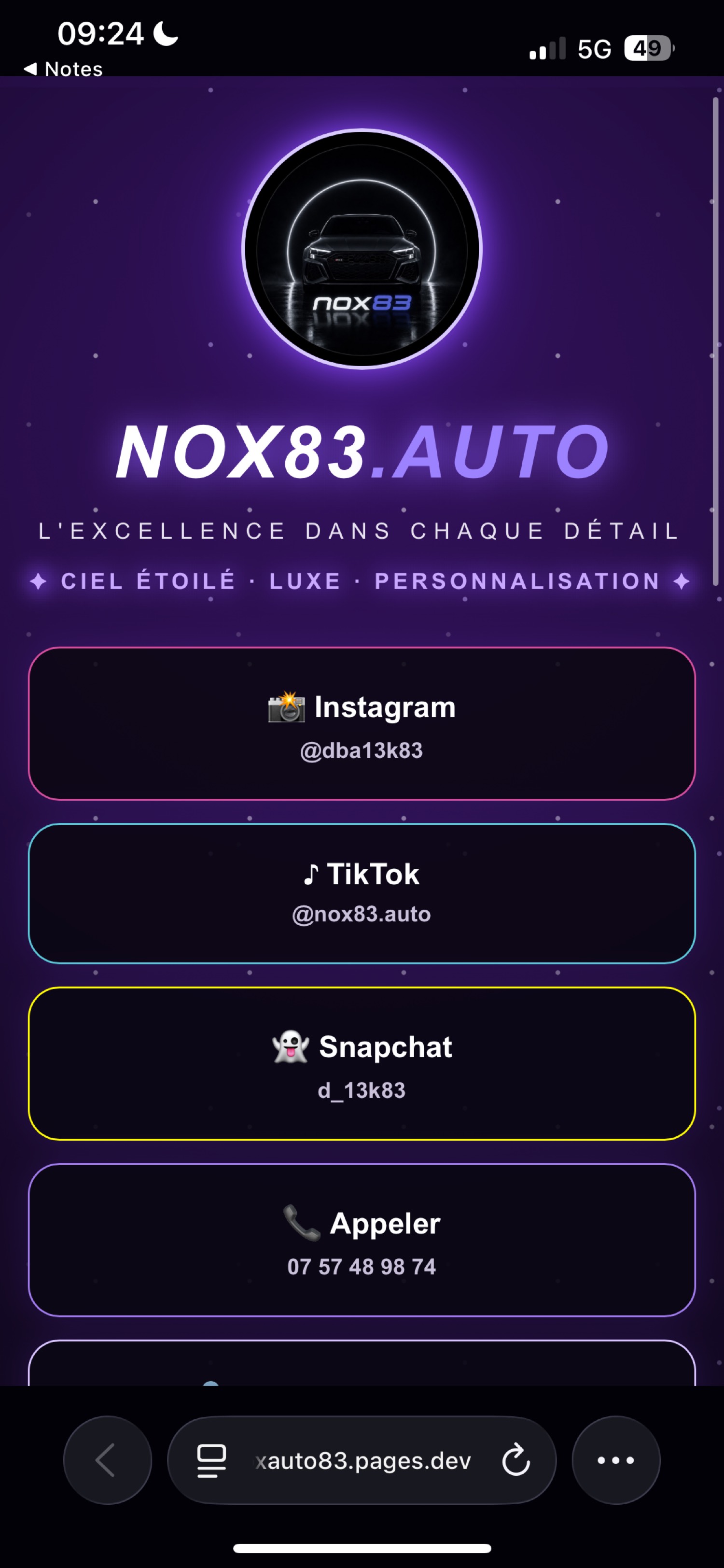 NOX83.AUTO — Carte de visite NFC